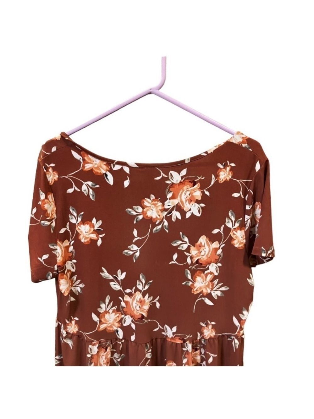 Torrid Short Sleeve Smocked Floral Tunic Brown Cream Roses Large - Picture 9 of 9